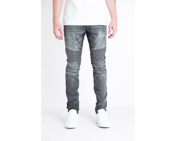 EMBELLISH NYC BIKER DENIM-Charcoal, Blue, Distressed