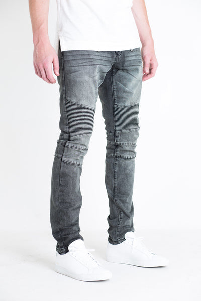 EMBELLISH NYC BIKER DENIM-Charcoal, Blue, Distressed