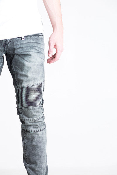EMBELLISH NYC BIKER DENIM-Charcoal, Blue, Distressed