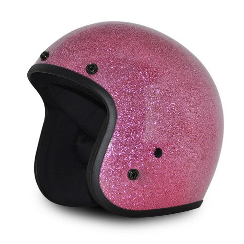 White & Pink Striped Open Face Helmet