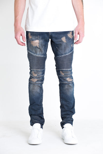 EMBELLISH NYC BIKER DENIM-Charcoal, Blue, Distressed