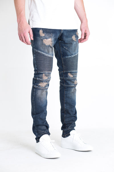 EMBELLISH NYC BIKER DENIM-Charcoal, Blue, Distressed