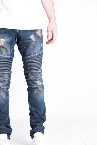EMBELLISH NYC BIKER DENIM-Charcoal, Blue, Distressed