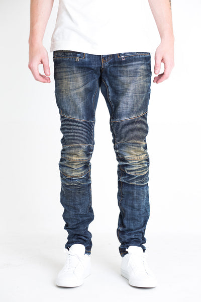 EMBELLISH NYC BIKER DENIM-Charcoal, Blue, Distressed