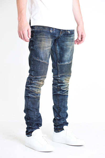 EMBELLISH NYC BIKER DENIM-Charcoal, Blue, Distressed