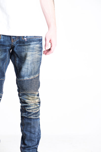 EMBELLISH NYC BIKER DENIM-Charcoal, Blue, Distressed