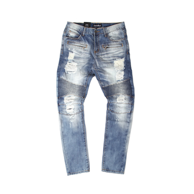 EMBELLISH NYC BIKER DENIM-Charcoal, Blue, Distressed